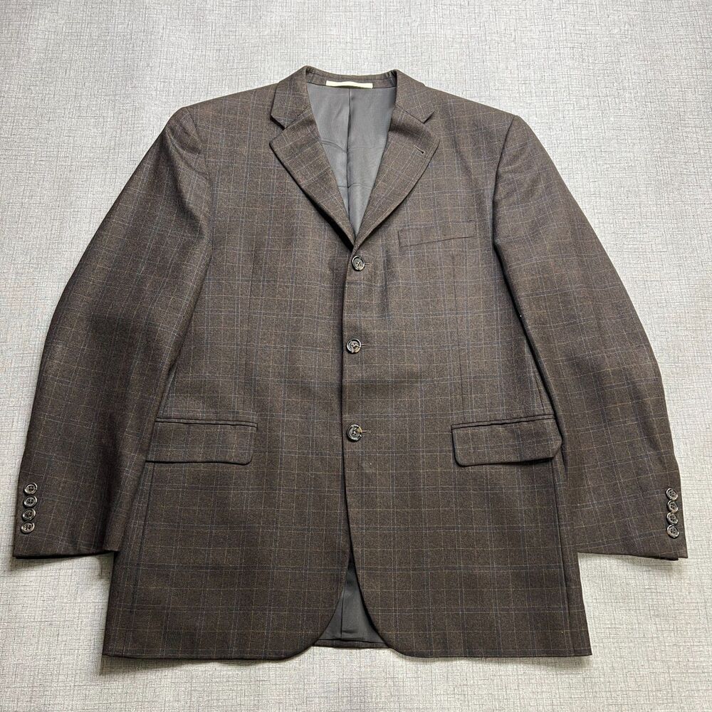 Burberry London Blazer Mens 42R Brown 100% Wool Checkered Single Breasted Jacket
